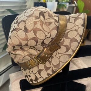 Coach Signature Bucket Hat in Beige Brown with Bronze Trim